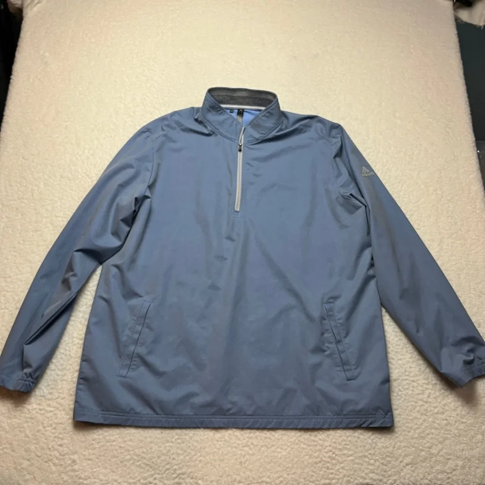 Adidas Pullover Mens XL Blue Striped Quarter Zip Windbreaker Jacket 4535‎